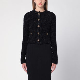 Balenciaga Black cotton blend tweed cropped cardigan