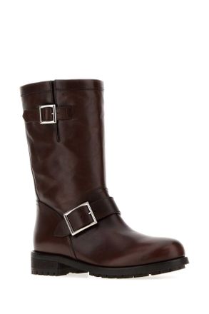 Jimmy Choo London Womens Chocolate Leather Biker Boots Stivali
