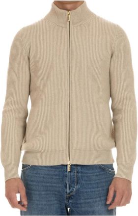 Moorer Kasjmier Zip Trui Ivoor - Heren - Cashmere truien - Beige - M - Kasjmier - Truien & Vesten