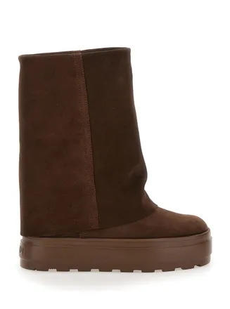 Casadei Renna Brown Boots With Layered Design In Suede Woman