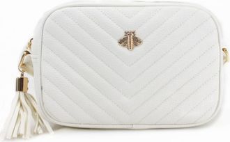 Generic Womens Chevron Quilted Crossbody Bag, Bee Embellishment Messenger Bag (White)