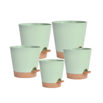 OEM Macetas Con Orificios De Drenaje Y Platillos, De Pl&aacute;stico, Para Plantas De Interior Y Exterior, Color Verde