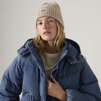 Levi's Holiday Cable Knit Backpatch Beanie - Womens - One Size - Neutral / Oatmeal Heather