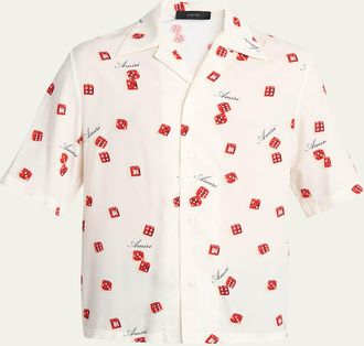 Amiri Mens Silk Dice Bowling Shirt