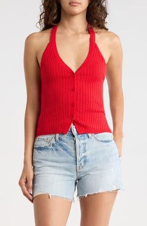 Madden Girl Rib Button-Front Halter Top in Red at Nordstrom Rack, Size X-Large