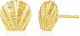 Gold & Honey Womens Seashell Stud Earrings In Gold