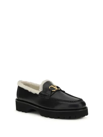 Valentino Garavani Womens Vlogo Fur Loafers Nero-Bianco Calf Leather Bos Taurus Nero/bianco