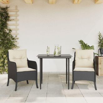 vidaXL Set Comedor De Jard&iacute;n 3 Pzas Con Cojines Rat&aacute;n Sint&eacute;tico Negro Vidaxl