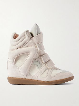 Isabel Marant Sneakers Alte In Camoscio Con Finiture In Pelle E Zeppa Bekett - Neutri