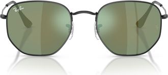 Ray-Ban 54mm Hexagonal Flat Lens Sunglasses in Black /Grey Mirror Blu-Green at Nordstrom