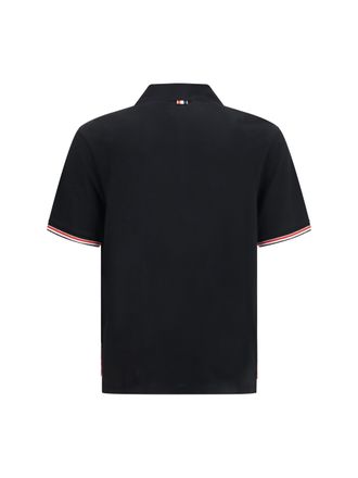 Thom Browne RWB Striped Cotton Knit Polo - Black