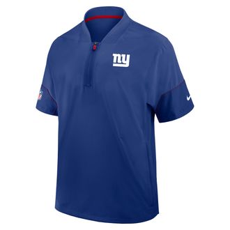 Nike New York Giants Sideline Coach Nike Mens NFL 1/2-Zip Short-Sleeve Hooded Jacket in Blue | 03BO073K8I-2J5
