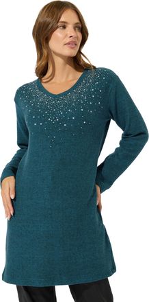M&Co Womens Green Diamante Embellished Tunic Jumper - Womens