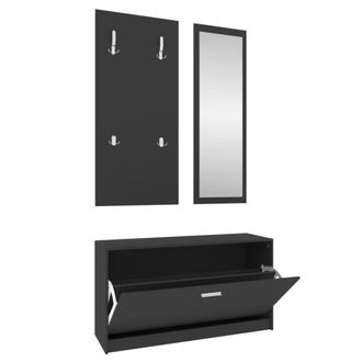 Berkfield Home 3-in-1 Shoe Cabinet Set Black Engineered Wood