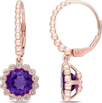 Mimi & Max African Amethyst 1/3ct TW Diamond Halo Scalloped Earrings 14k Rose Gold