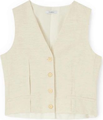 Motivi Linnen blend V-hals vest - Dames - Gillet - Wit - XS - Linnen - Kostuums