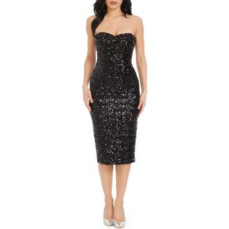 Dress The Population Shailene Sequin Strapless Cocktail Dress in Black at Nordstrom, Size Large