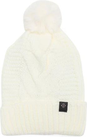 Nanette Lepore Cable Knit Beanie with Faux Fur Pompom in White at Nordstrom Rack