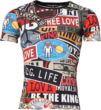 Dolce & Gabbana Multicolor Patchwork Cotton Crew Neck Mens T-shirt