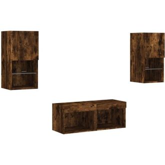 vidaXL Vidaxl - Muebles De Tv De Pared Con Luces Led 4 Piezas Roble Ahumado