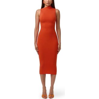 Naked Wardrobe Sleeveless Midi Dress in Tangerine at Nordstrom, Size X-Small