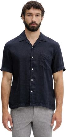 GANT Hawaiiaanse Linnen Blouse - Heren - Korte mouwen Overhemden - Blauw - 2XL - Linnen - Overhemden