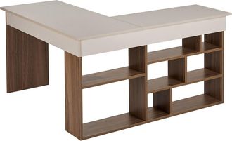 Vente-Unique Escritorio de esquina con almacenamiento - Color: Beige y natural oscuro - LILEUL