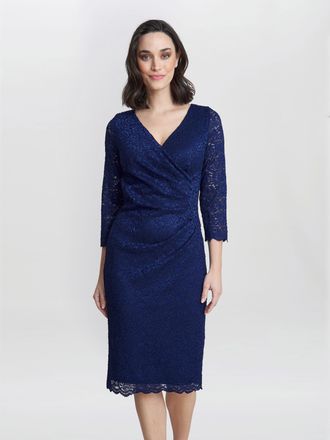 Gina Bacconi Womens Melody Lace Wrap Dress - Navy - Size 14 UK
