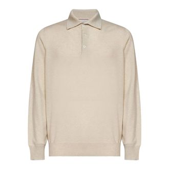 Brunello Cucinelli Brunello Cucinelli, Cashmere Knitwear, male, Beige, Size: L Cashmere Knit Polo Shirt