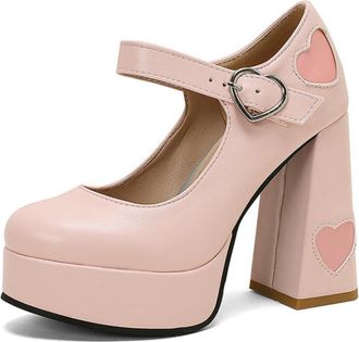 Generic Womens Platform Chunky Heel Mary Jane Shoes Spring and Autumn Heels Bridal Party Dress Pumps,Pink,1.5 UK