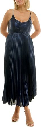 Nicole Miller Pleated Metallic Midi Dress in Spring Navy Metallic at Nordstrom Rack, Size 12