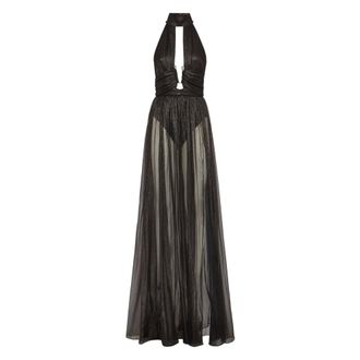 Philipp Plein Kleedjes, Dames, Grijs, S, Chiffon, Chiffon Lange Jurk
