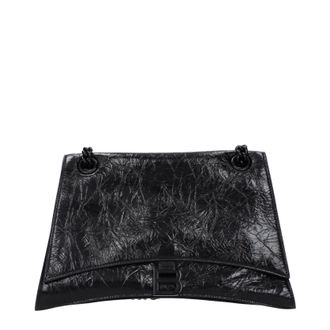Balenciaga Damens Crush Umh&auml;ngetasche aus schwarzem Leder