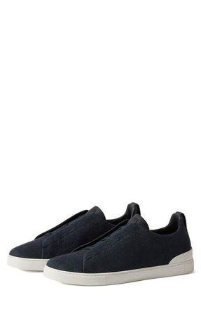 Ermenegildo Zegna Cotton, Linen & Leather Triple Stitch Sneaker in Navy Blue at Nordstrom, Size 10.5