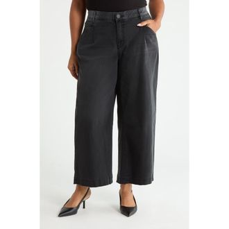 Wit & Wisdom Wyatt Skyrise V-Pocket Ankle Wide Leg Jeans in Washed Black at Nordstrom, Size 20W