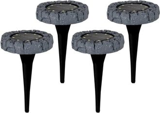 Näve Naeve KIAN Juego de 4 luces LED solares para exterior con punta gris, sensor de amanecer a anochecer, 8000 K, IP44