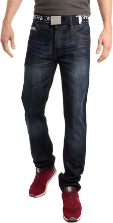 Smith & Jones MENS JEANS SMITH AND JONES DESIGNER REGULAR FIT STRAIGHT LEG DENIM PANTS[Dark Wash,Waist 32 X Leg 32]
