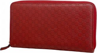 Gucci Red Color Leather Long Wallet (Bi-Fold) (Pre-Owned)
