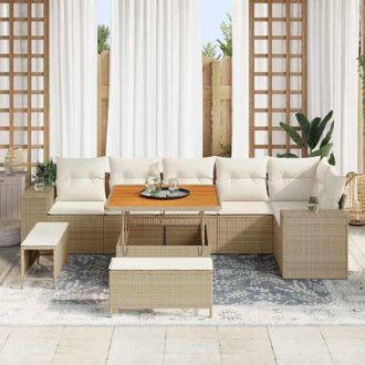 vidaXL Conjunto De Sof&aacute; De Jard&iacute;n 9 Pcs Beige Rat&aacute;n Sint&eacute;tico Vidaxl