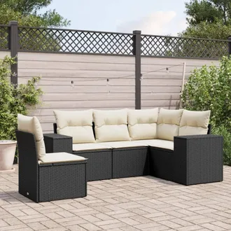 vidaXL Vidaxl - Set De Muebles De Jard&iacute;n 5 Pzas Y Cojines Rat&aacute;n Sint&eacute;tico Negro