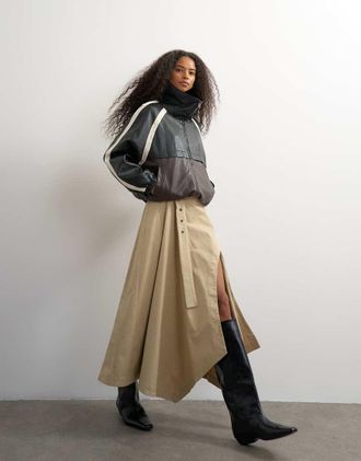 Topshop gonna trench con dettaglio in vita e orlo asimmetrico stone-Neutro