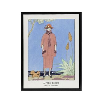 Artery8 A Palm Beach Fashion Advert Barbier Black Framed Canvas Wall Art in Blue | Size: W24 x H32