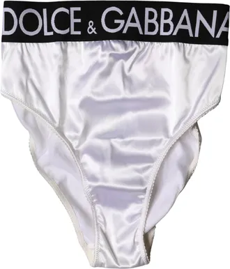 Dolce & Gabbana Womens White Logo Brief High Waist Panty Underwear Black And Acetate Elastane Nylon Clothing