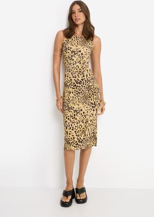 Lascana Midikleid LSCN BY LASCANA, Damen, Gr. 34, N-Gr, leopard print, Jersey, Obermaterial: 47% Baumwolle, 47% Modal, 6% Elasthan, bedruckt, figurbetont knie