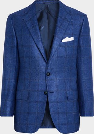 Kiton Mens Windowpane Check Single-Breasted Sport Coat