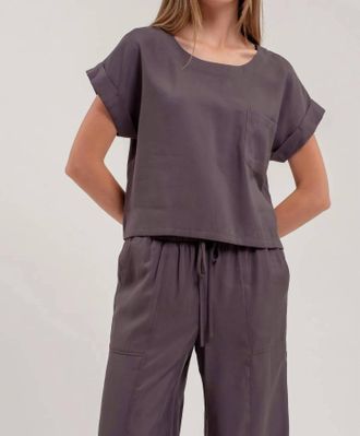 Blu Pepper Short Cuff Sleeve Top In Grey