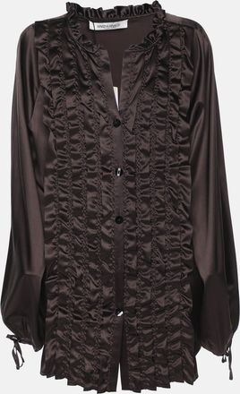 Marina Rinaldi Dark Brown Stretch Satin Ruffle Front Shirt