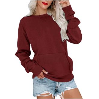 Generic Jumper For Women, Ladies Sweatshirts without Hood Womens Oversized Crewneck Long Sleeve Jumpers Casual Thin Plain Tunic Tops Classic Fit Autumn Pullov