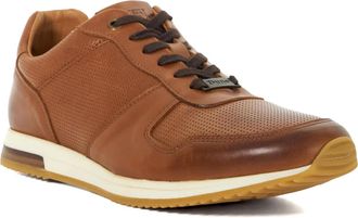 Dune London Mens Wf Trilogy - Wide Fit Lace-Up Runner Trainers - Tan Leather - Size UK 12