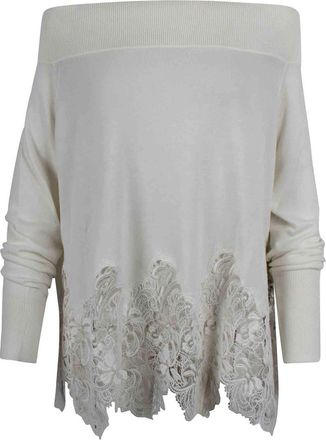 Ermanno Scervino Cotton sweater with lace embroidery